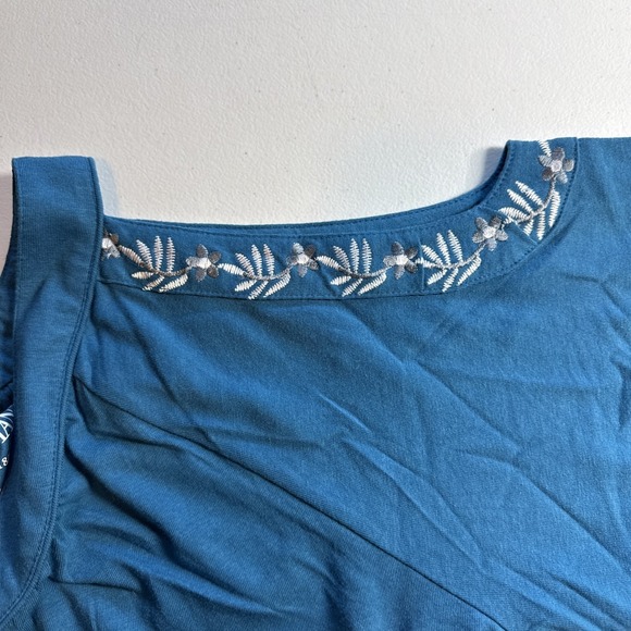 Roaman's Teal Embroidered Bell Sleeve Boho Tunic Blouse Size 18/20 L - Picture 8 of 13